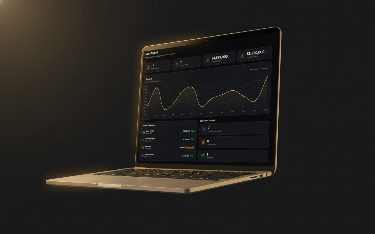 The all in one dashboard shown on a laptop